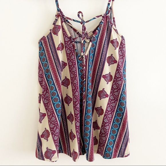 Striped Maroon Tank Top Tie at Back Medium - Picture 4 of 9